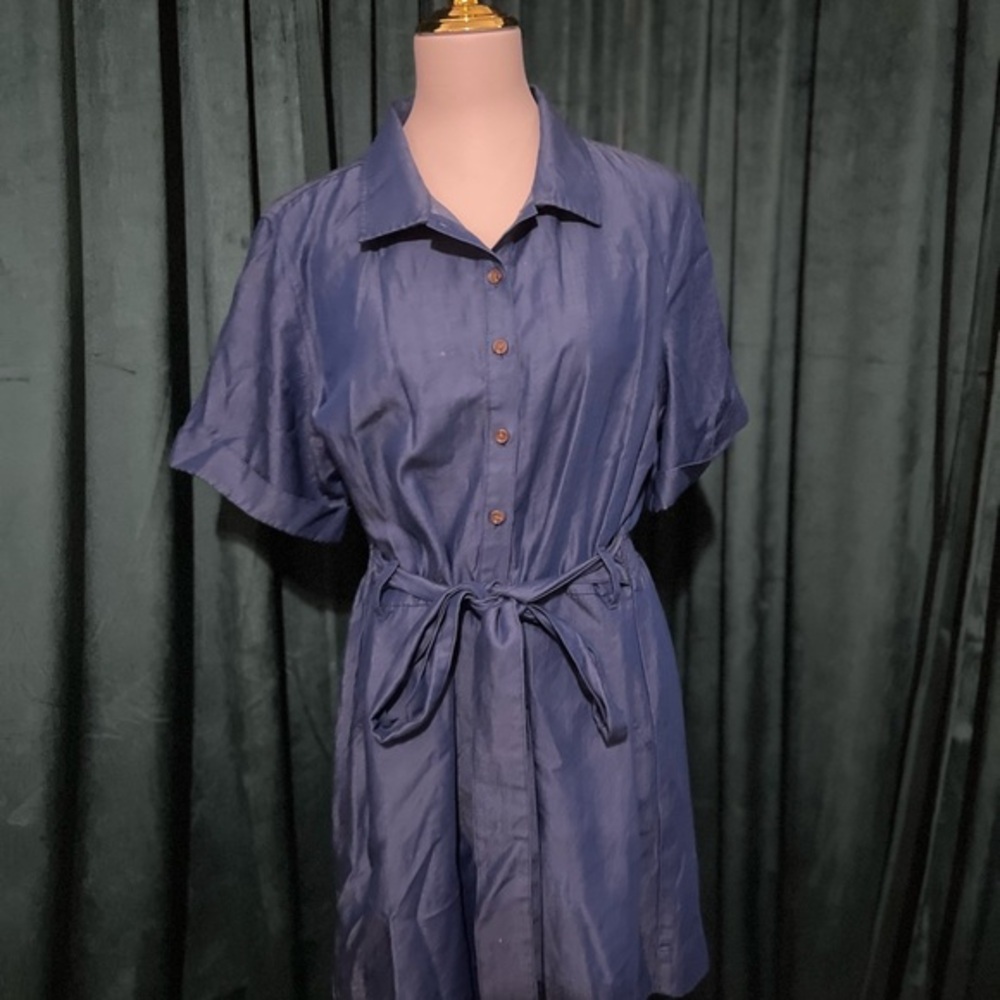 ON-34TH Blue Button-Up Romper with Belt